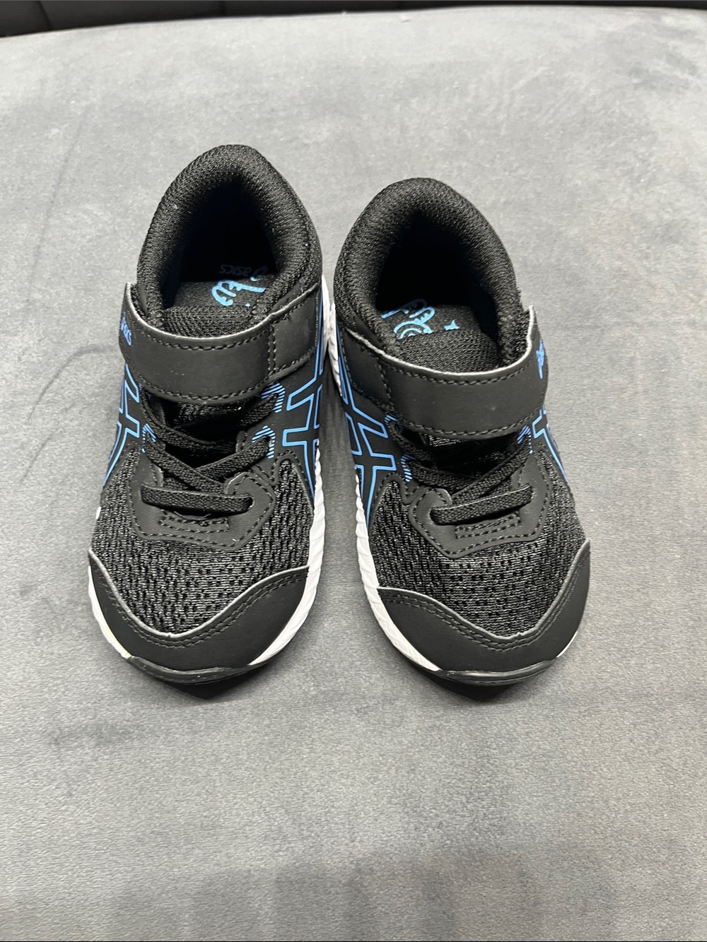 Asics Kids Black and Blue Velcro Sports Sneakers